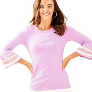 Lilly Pulitzer Callee Sweater Lilac Fressia Purple Pullover Gold White Buttons L